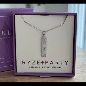 Ryze Party “Sky Blue CZ” Sterling Silver Bar Pendant Necklace